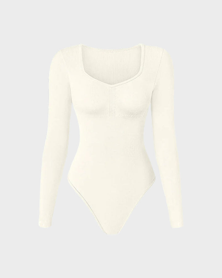 "Naadloze Selene Bodysuit met V-hals, lange mouwen en sculpting stof voor elegante en gladde styling bij dameskleding"
