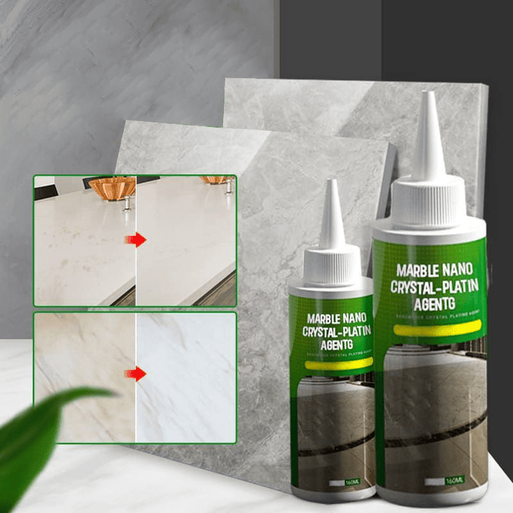 De NanoShine fles met een close-up van de nanokristallen formule