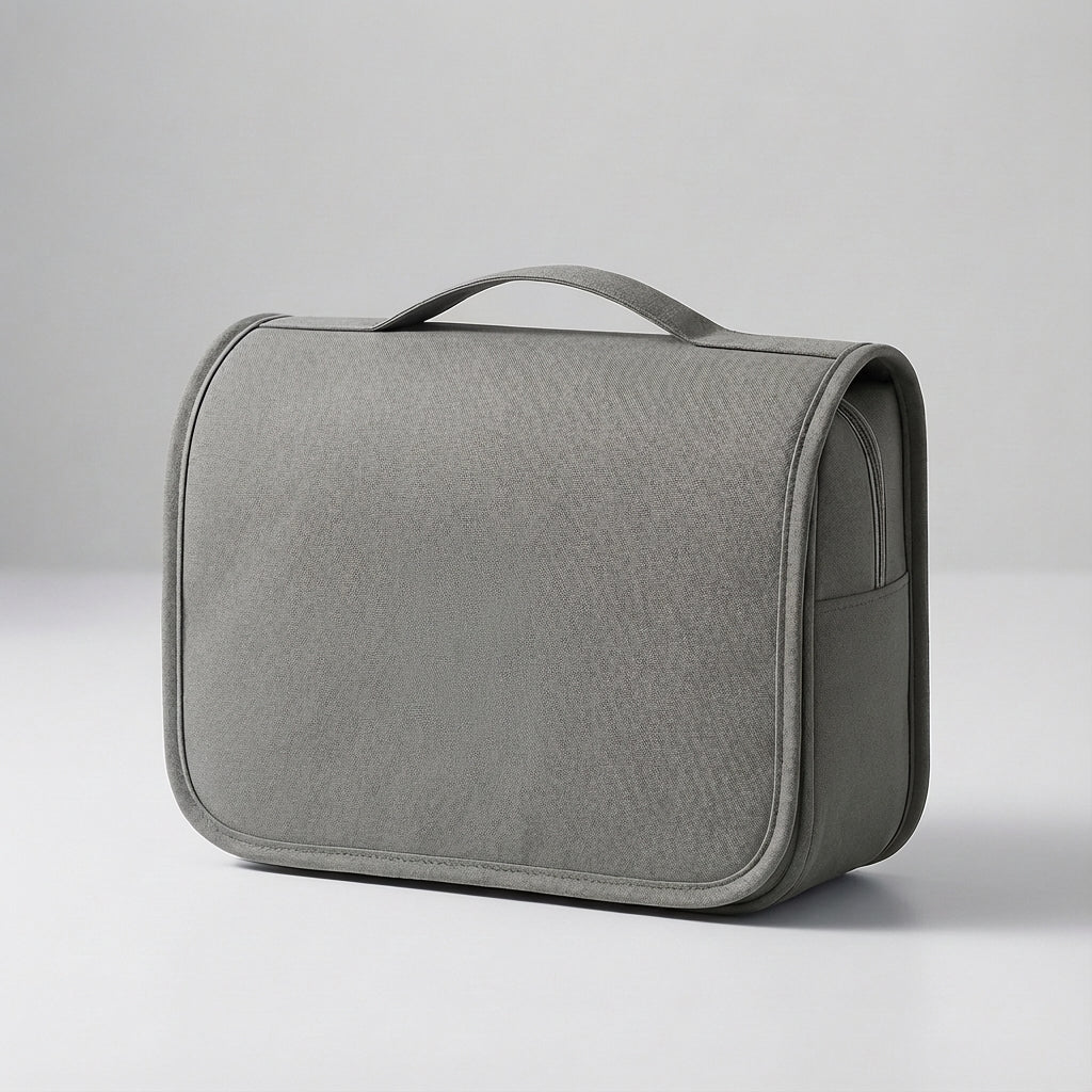 Geopende Neatify toilettas met diverse vakken voor cosmetica en accessoires, handig op reis.
