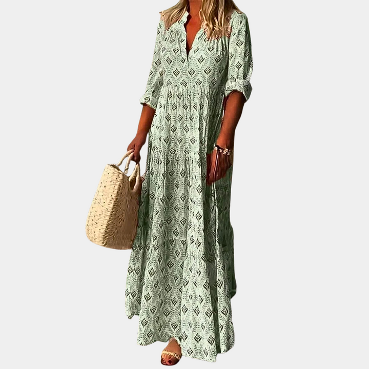 "Nora - Elegante maxi jurk voor de lente in frisse kleuren, vloeiende lijnen, ideaal voor casual of chique gelegenheden"