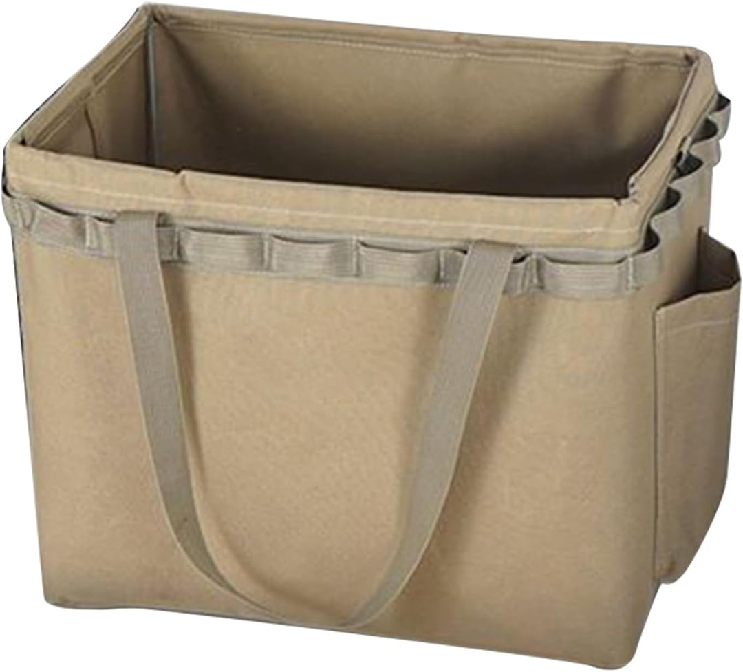 Waterdichte outdoor opbergtas in khaki, perfect voor camping en vissen.