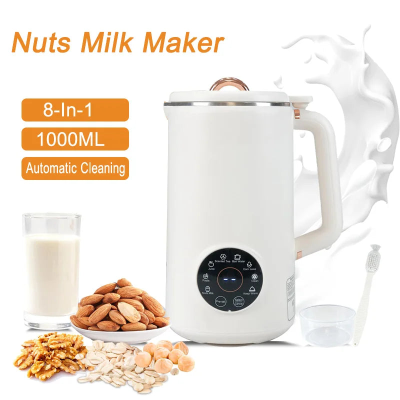 Compacte NutriBlend notenmelkmaker, ideaal voor het thuis maken van veganistische plantaardige melk.
