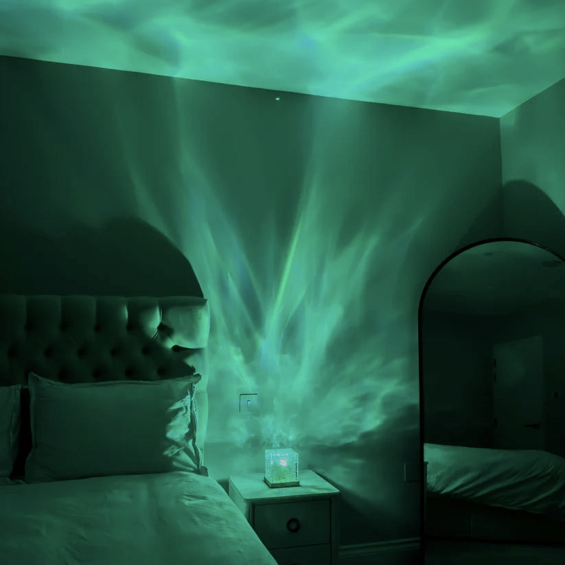 Rustgevende blauwe oceaan golven projectie op plafond/muur, gecreëerd door LED sfeerlicht projectorlamp.