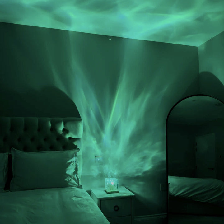 Rustgevende blauwe oceaan golven projectie op plafond/muur, gecreëerd door LED sfeerlicht projectorlamp.