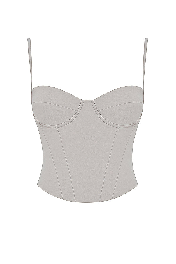 "Oesterkleurige korset top met beugeldesign, chic en comfortabel, nauwsluitende pasvorm, verstelbare bandjes, dameskleding."