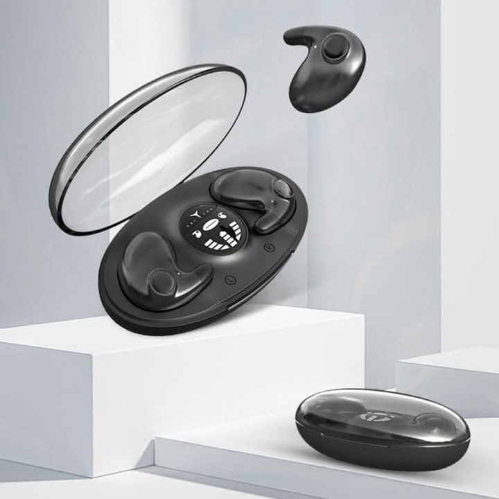 Onzichtbare draadloze oordopjes voor comfortabel slapen; compact in-ear design met geluidsisolatie. Ideaal voor nachtelijk luisteren.