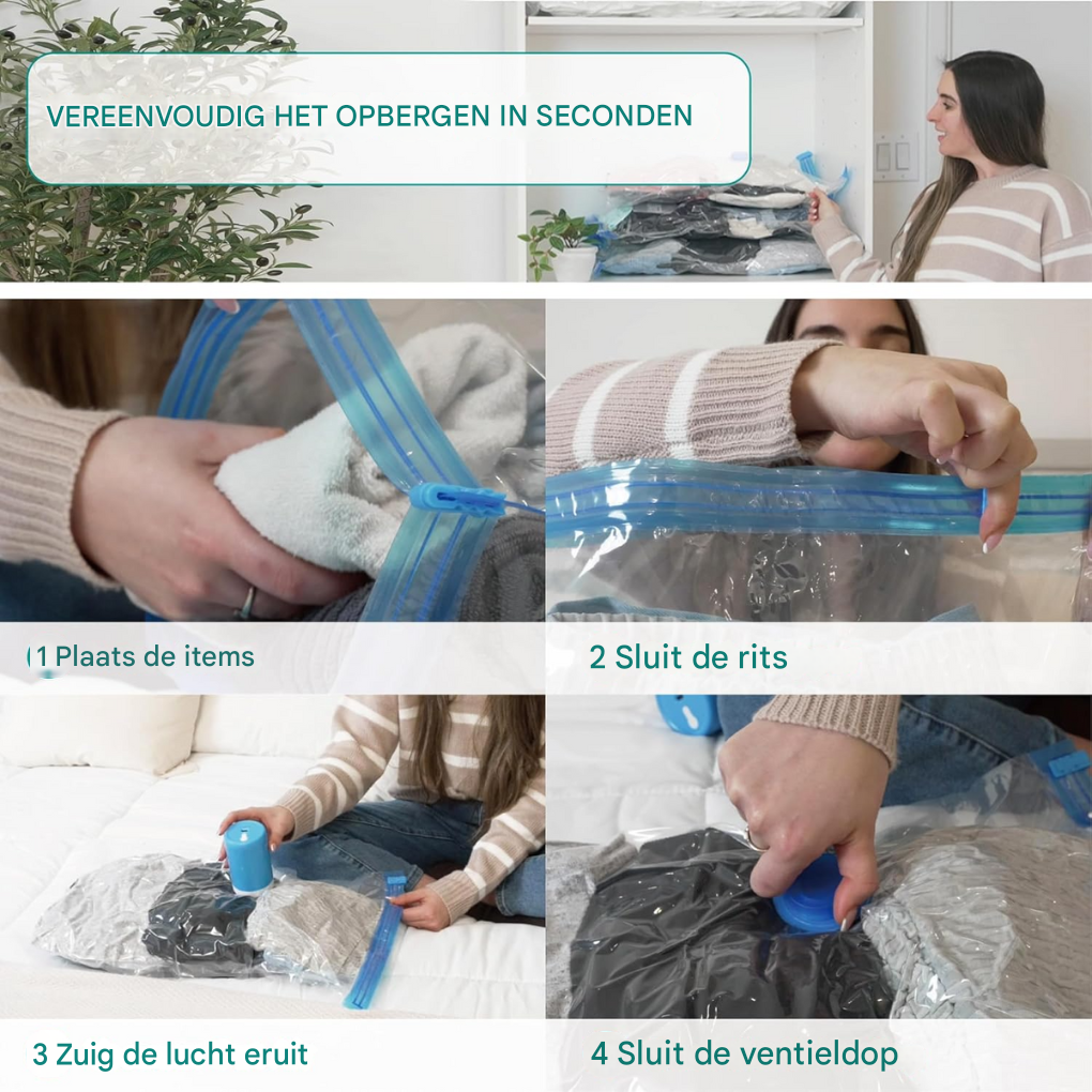 Vacuüm opbergzakken voor kleding & beddengoed. Perfecte ruimtebesparing en organisatie in huis, incl. pomp.