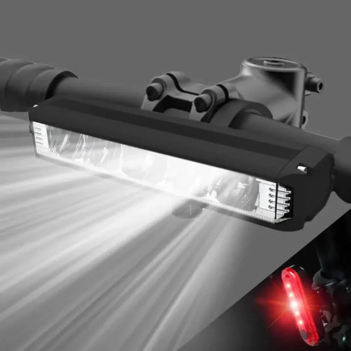 Oplaadbare fietslamp met 1400 lumen LED-verlichting. Waterdicht voor veilige nachtelijke fietstochten.