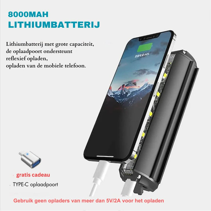 Oplaadbare fietslamp met heldere 1400 lumen LED, perfect voor donkere routes. Waterdicht voor extra veiligheid.