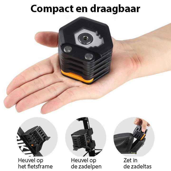 Beveilig je fiets met dit opvouwbare antidiefstal fietsslot; sterk, draagbaar en betrouwbaar voor elke fiets.