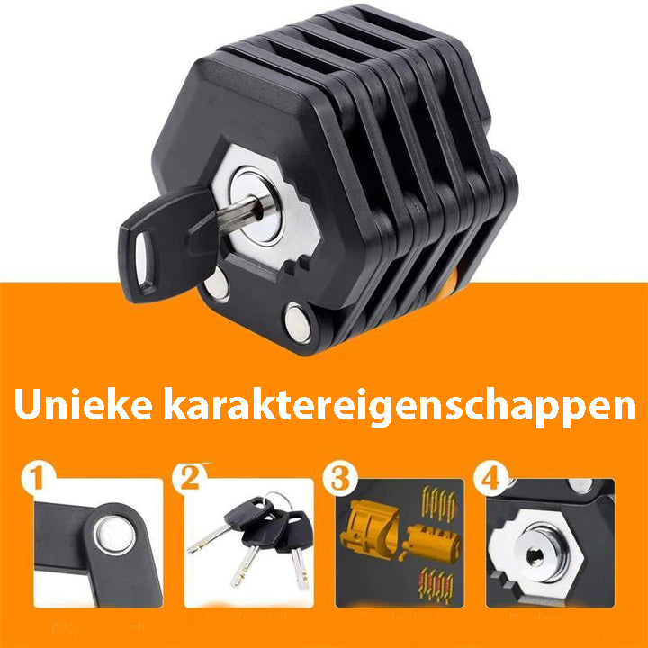 SafeRide universeel opvouwbaar fietsslot, staallegering antidiefstal beveiliging voor elke fiets.