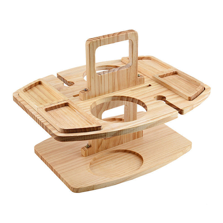 Veelzijdige draagbare houten picknicktafel, als wijntafel of compacte eettafel voor buitenactiviteiten.