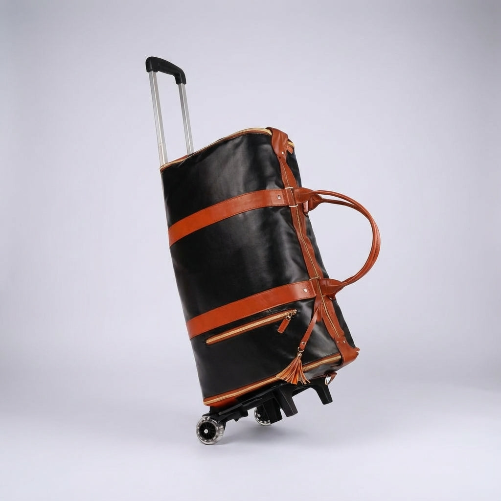 Praktische opvouwbare duffelbag met wielen; compact en gemakkelijk te vervoeren reisbagage.