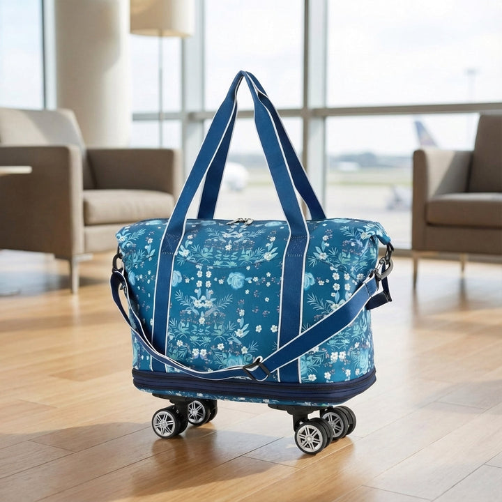 Opvouwbare rolduffel reistas GlideBag met wielen, ideaal als flexibele reisbagage en handbagage.