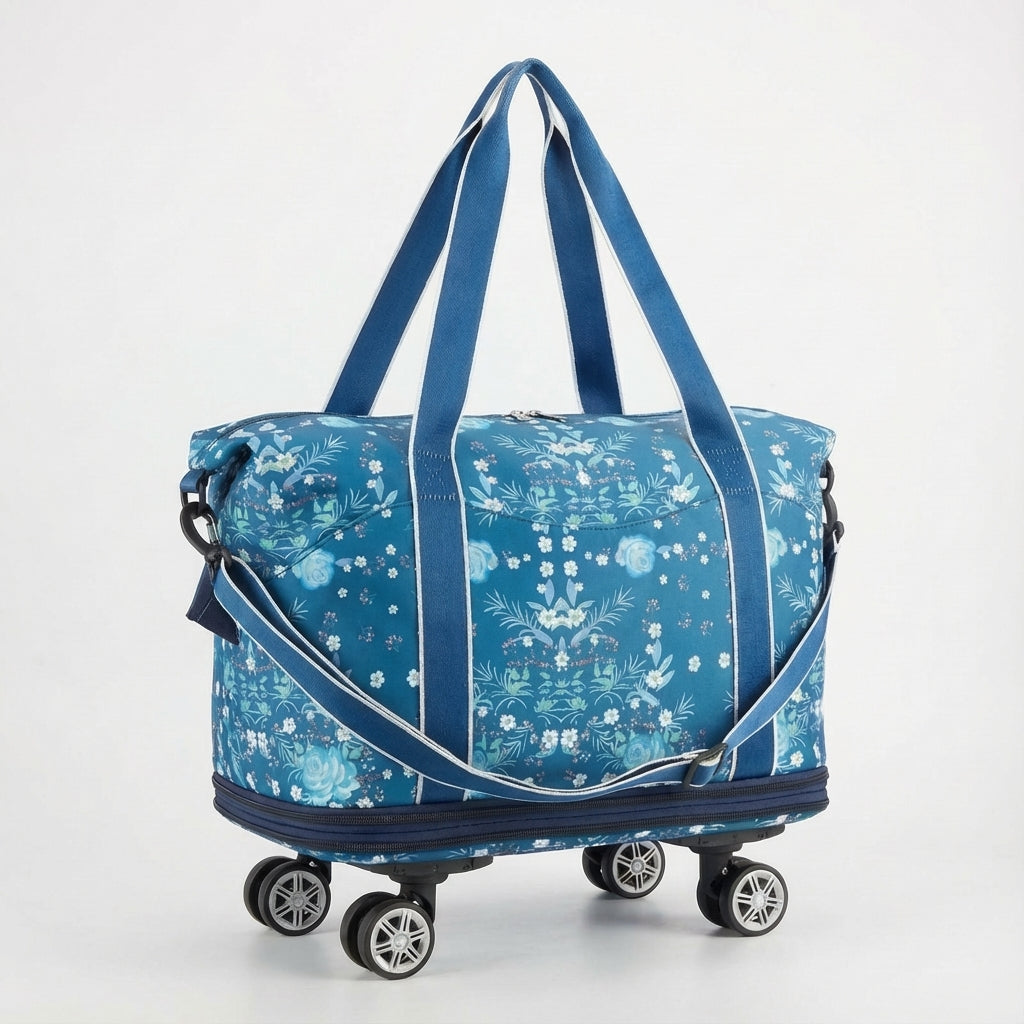 Praktische opvouwbare rolduffel reistas met wielen; perfecte trolley of weekendtas voor flexibel reizen.