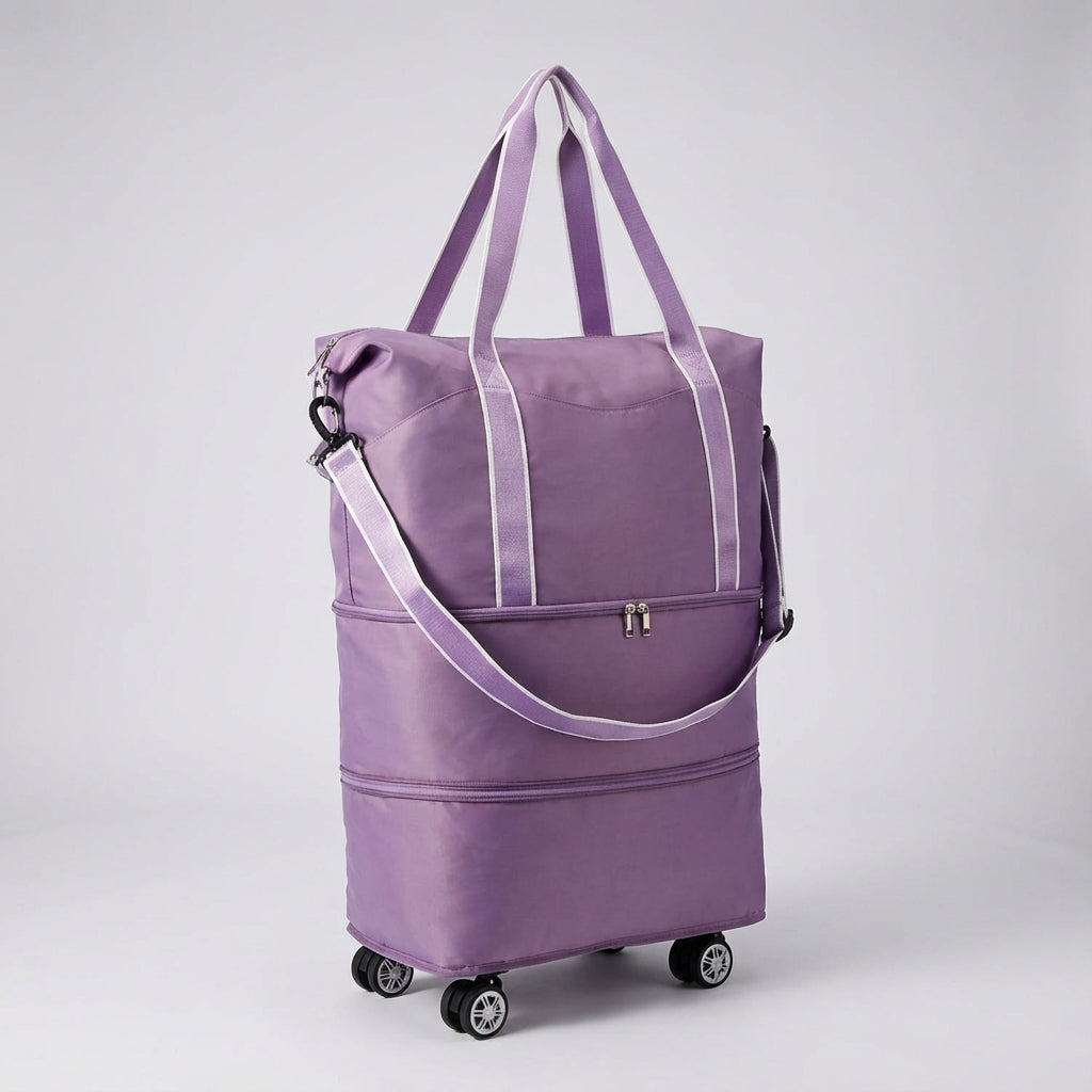 Detail van de soepele, duurzame wielen op de opvouwbare rolduffel reistas GlideBag voor comfort.
