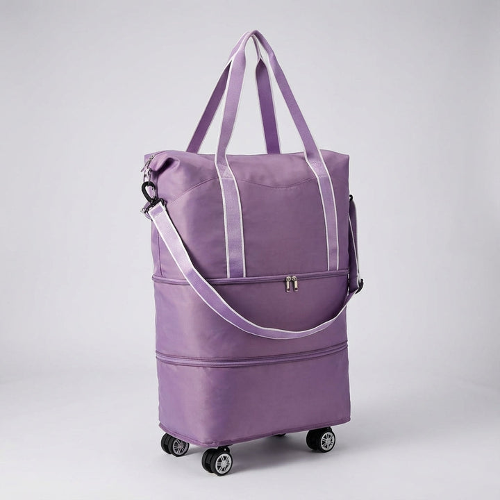 Detail van de soepele, duurzame wielen op de opvouwbare rolduffel reistas GlideBag voor comfort.