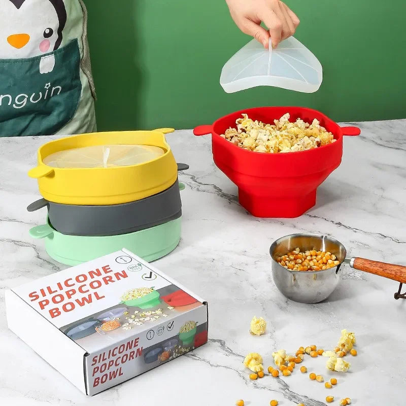 Opvouwbare siliconen popcornmaker voor magnetron. Perfecte gezonde popcorn voor thuis of filmavond.