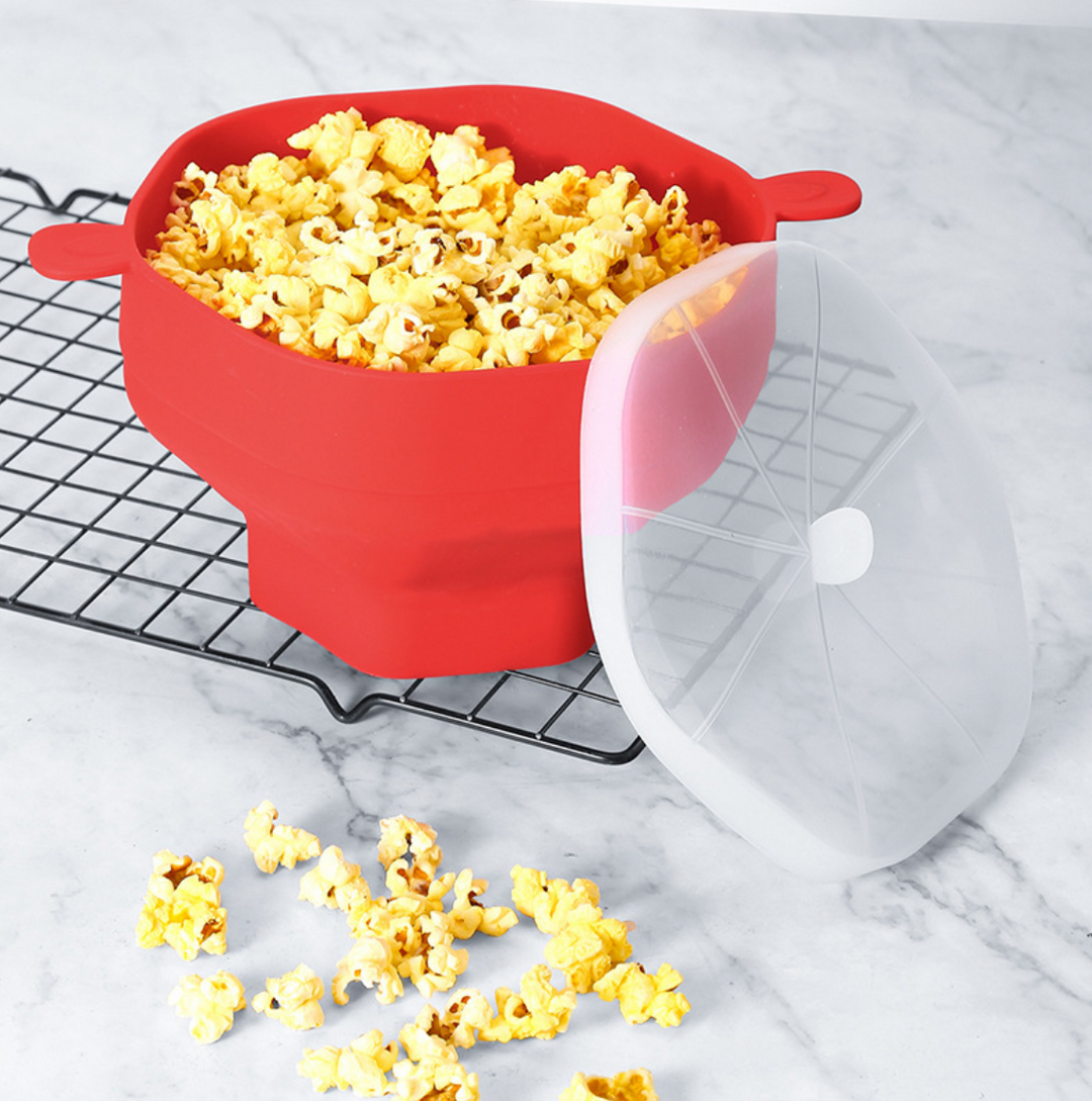 Duurzame siliconen popcornmaker voor magnetron, vaatwasserbestendig. Milieuvriendelijk en makkelijk schoon te maken.