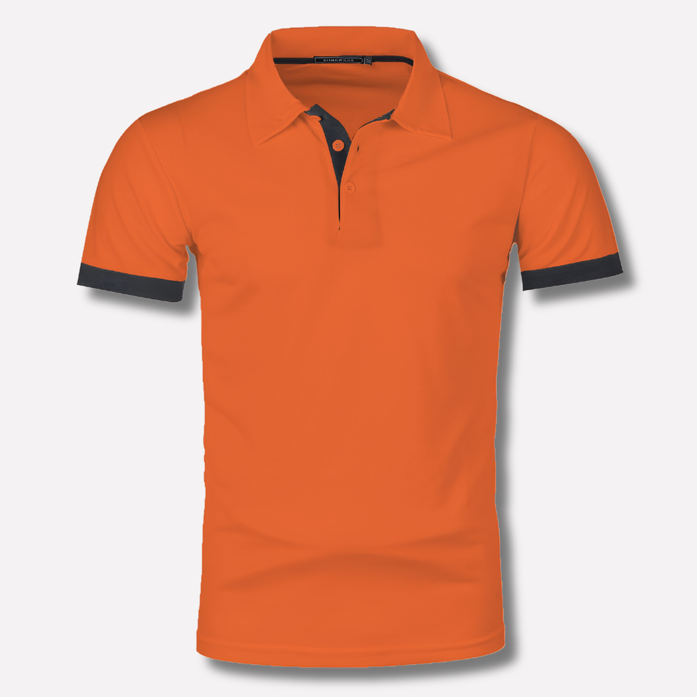 Sportieve oranje heren polo met comfortabele stof en trendy contrasterende details. Perfect voor lente/zomer casual mode.