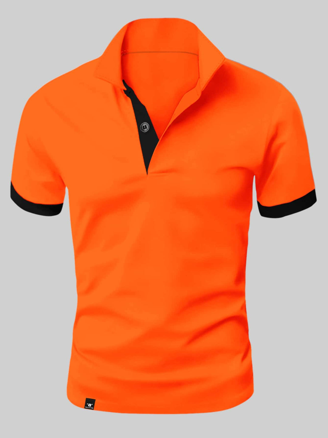 Oranje Hoymans heren slim fit t-shirt met stijlvolle knoopsluiting en korte mouwen, ideaal voor zomerse casual outfits.