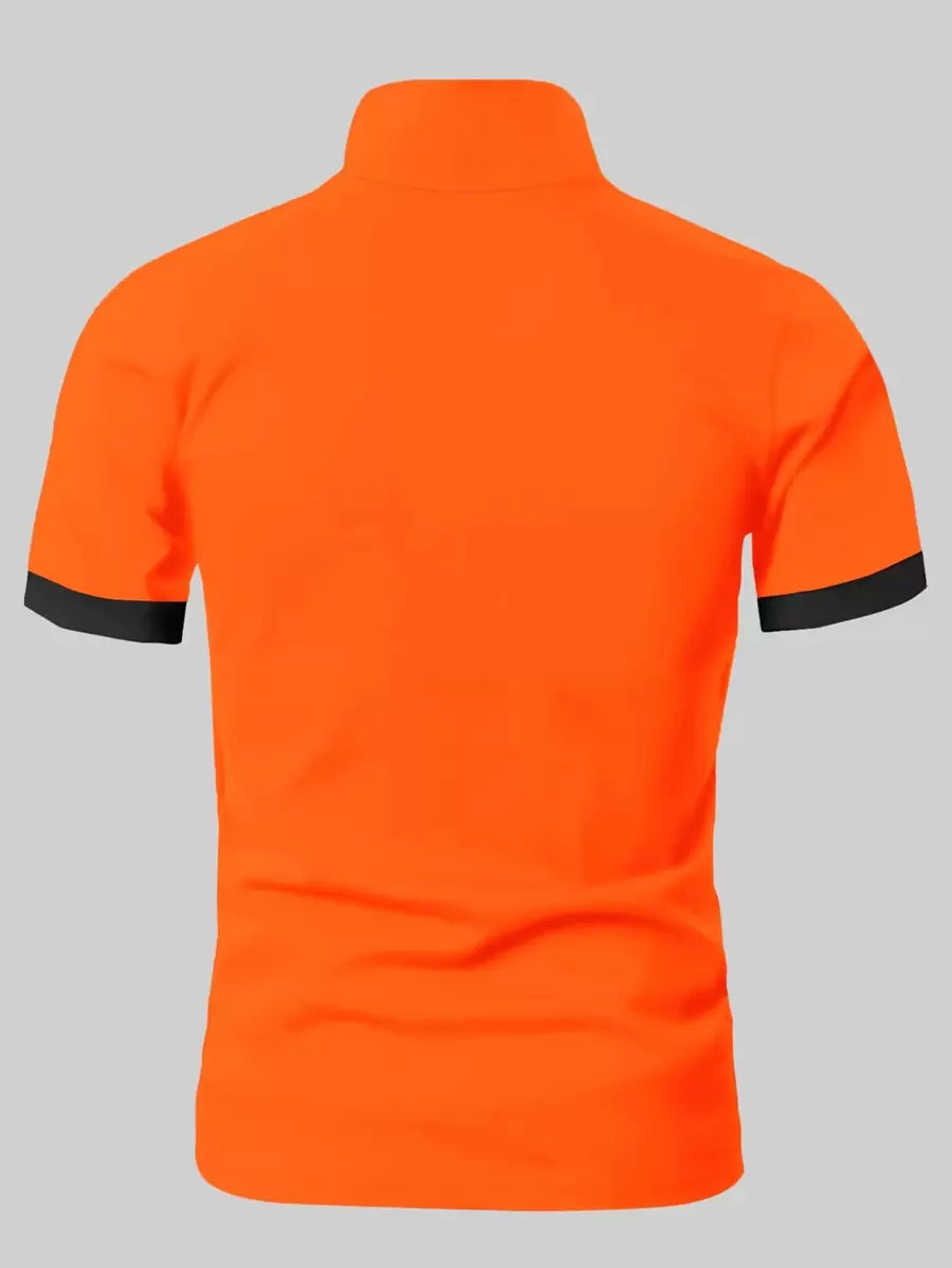 Comfortabel Hoymans slim fit heren t-shirt in oranje met moderne pasvorm en praktische knoopsluiting, perfect voor de zomer.