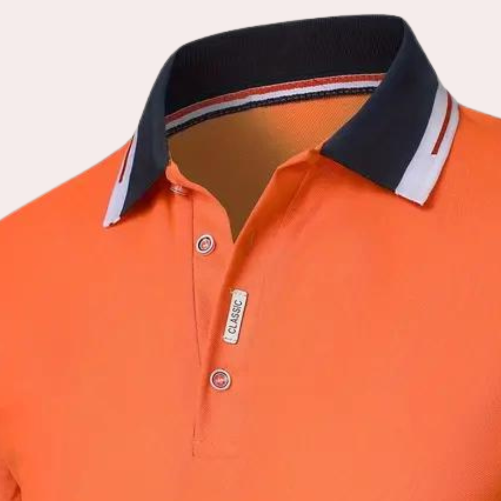 Stijlvol Olley heren poloshirt in helder oranje, een trendy item voor elke moderne herengarderobe.