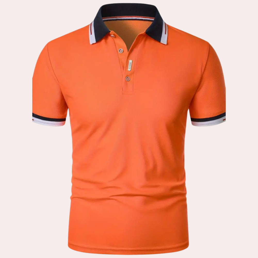 Trendy oranje Olley heren poloshirt; een stijlvolle keuze voor comfortabele herenkleding. Perfect voor de zomer.