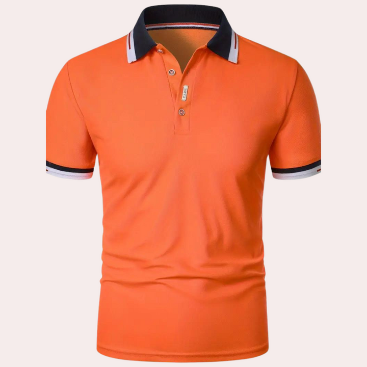 Trendy oranje Olley heren poloshirt; een stijlvolle keuze voor comfortabele herenkleding. Perfect voor de zomer.