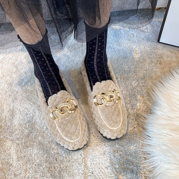 Khaki kleurige dames winter schoenen met flexibele rubberen zool