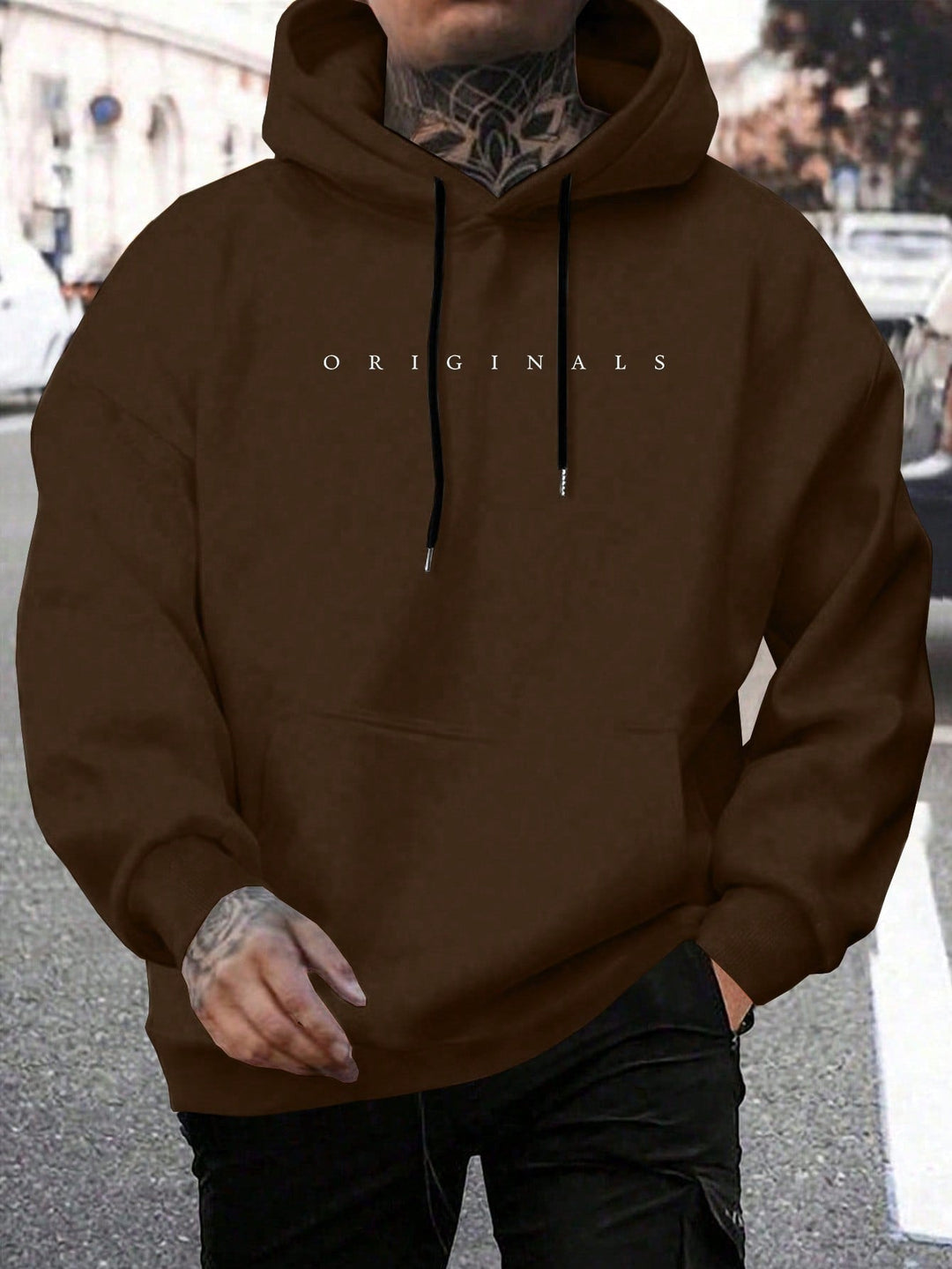 Oversized heren pullover met streetwear letterprint, warme capuchon voor elk seizoen.