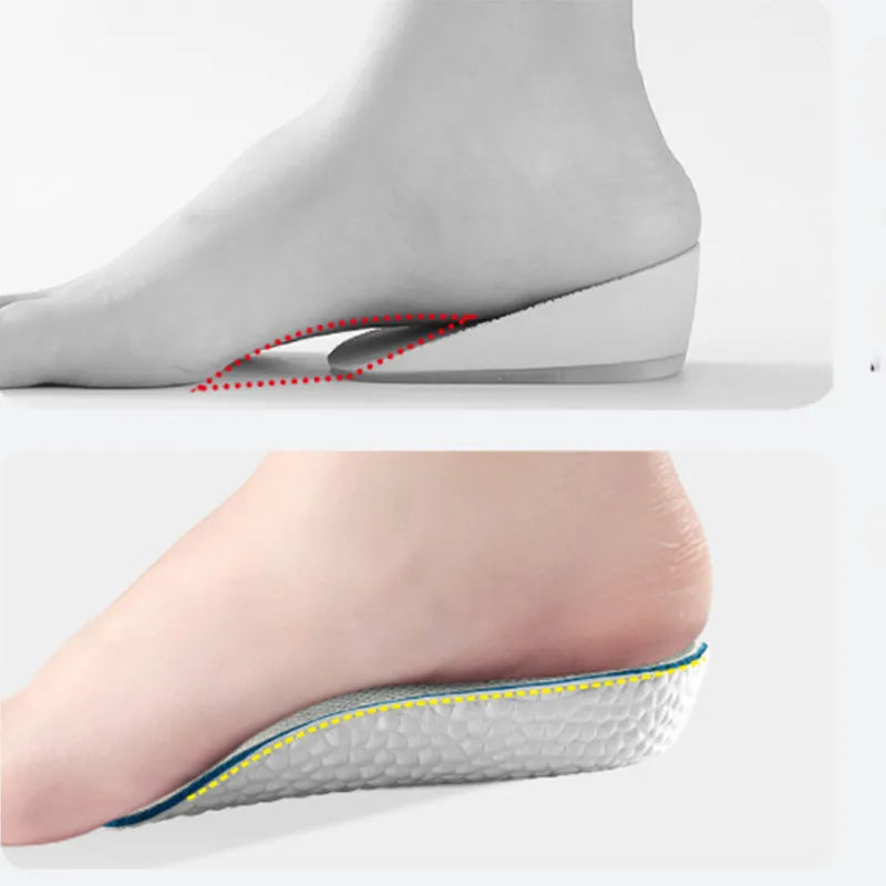 Ergonomische inlegzolen voor pijnverlichting en onzichtbare lengtetoename; verbeteren houding en loopcomfort.