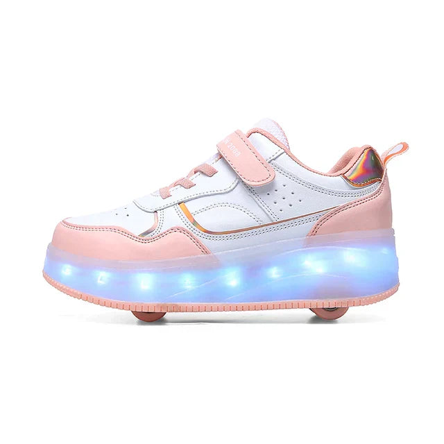Orthopedische LED rolsneakers Zoe voor kinderen, met verstelbare wielen en handige klittenbandsluiting.