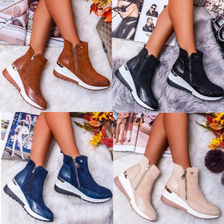 Bruine leren orthopedische dames enkellaarzen (Emma). Combineert stijl met comfort en goede voetondersteuning.