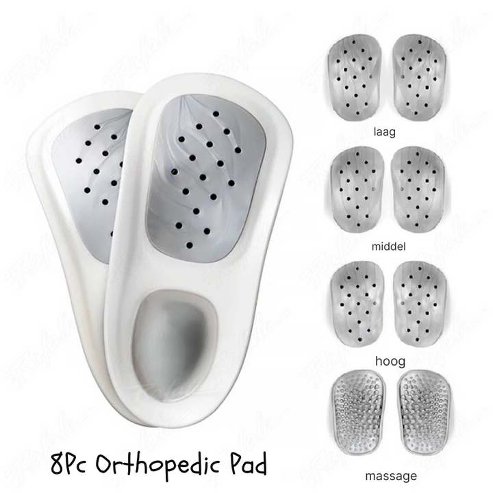 Orthopedische unisex inlegzolen voor platvoeten, met voetboogondersteuning voor optimaal comfort.