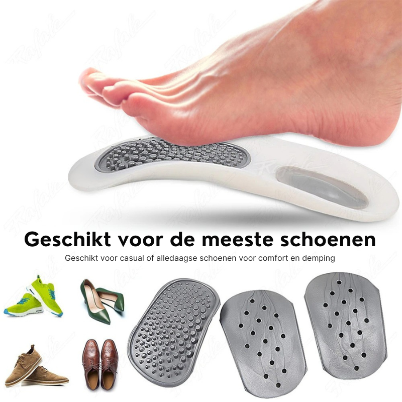 Schokabsorberende PVC orthopedische inlegzolen, ideaal voor voetverzorging en correctie van platvoeten.