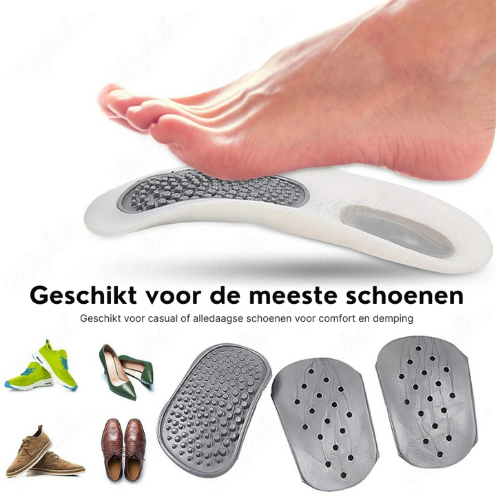 Schokabsorberende PVC orthopedische inlegzolen, ideaal voor voetverzorging en correctie van platvoeten.