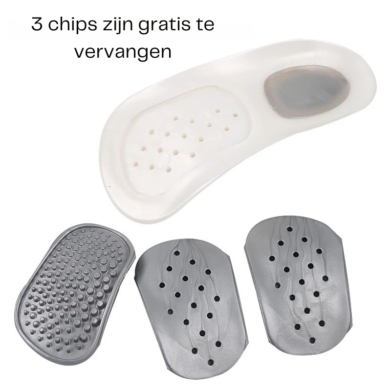 Orthopedische inlegzolen voor platvoeten en voetcorrectie, unisex en schokabsorberend PVC.