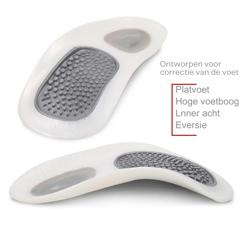 Duurzame PVC inlegzolen met voetboogondersteuning, effectief tegen platvoeten en voor algemene voetverzorging.