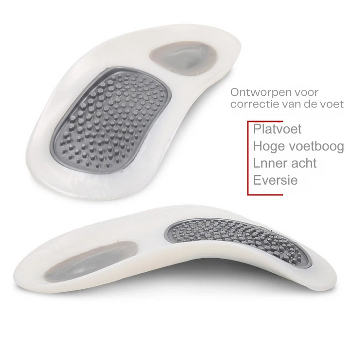 Duurzame PVC inlegzolen met voetboogondersteuning, effectief tegen platvoeten en voor algemene voetverzorging.