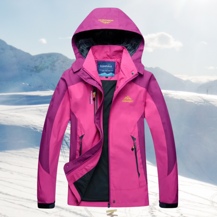 Blauwe all-weather dames outdoorjas, winddicht, waterdicht en duurzaam, een functionele keuze.