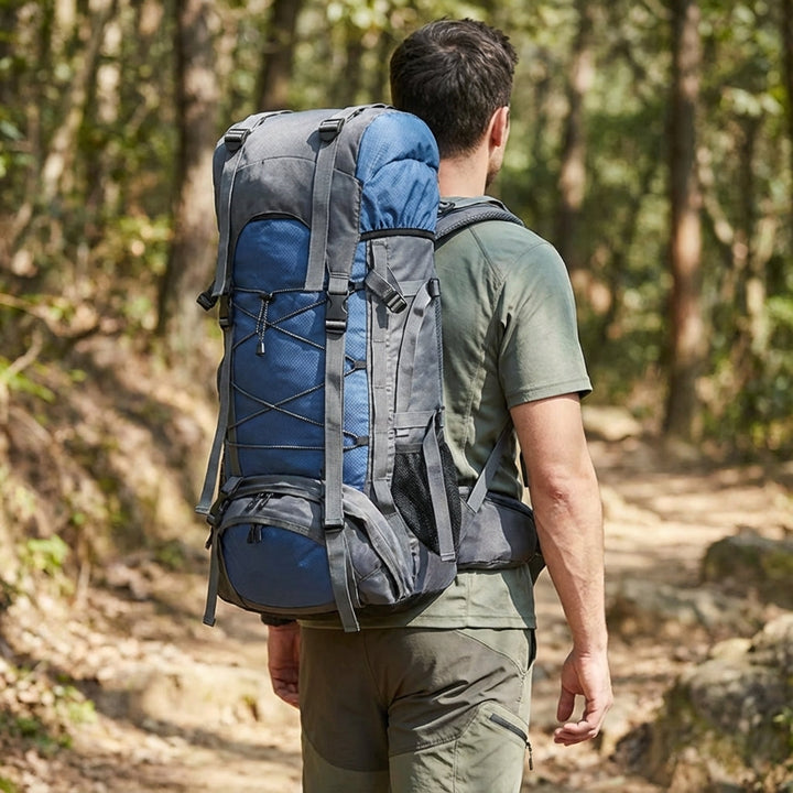 Pathward 60L unisex trekking rugzak, ruim en waterafstotend voor outdoor avonturen en wandelen.
