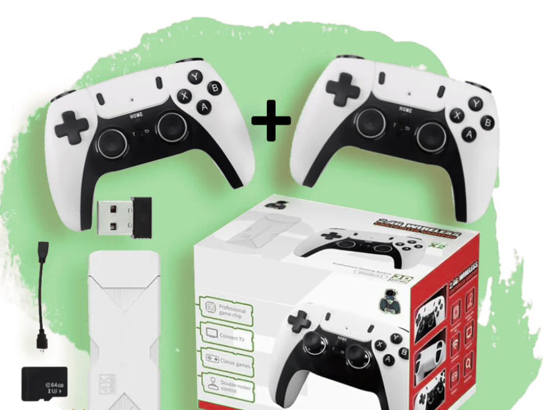 Pixento retro gameconsole met 20.000+ voorgeïnstalleerde klassieke games en draadloze controllers voor direct familieplezier.