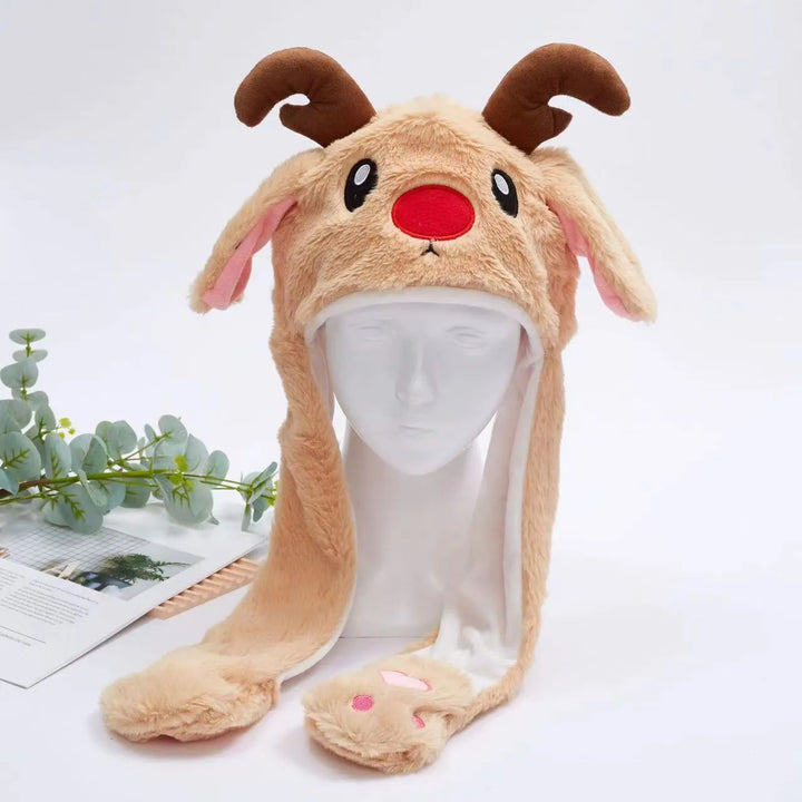 Grappige feestmuts met bewegende dierenoren. Een hit op elk kerstfeest of carnaval.