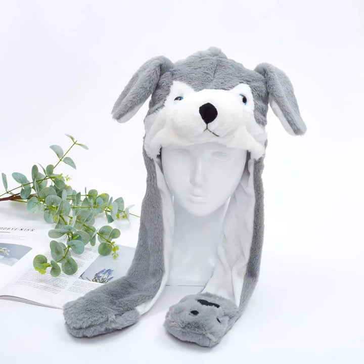 Schattige dierenmuts van pluche met bewegende oren. Perfect voor een unieke look.