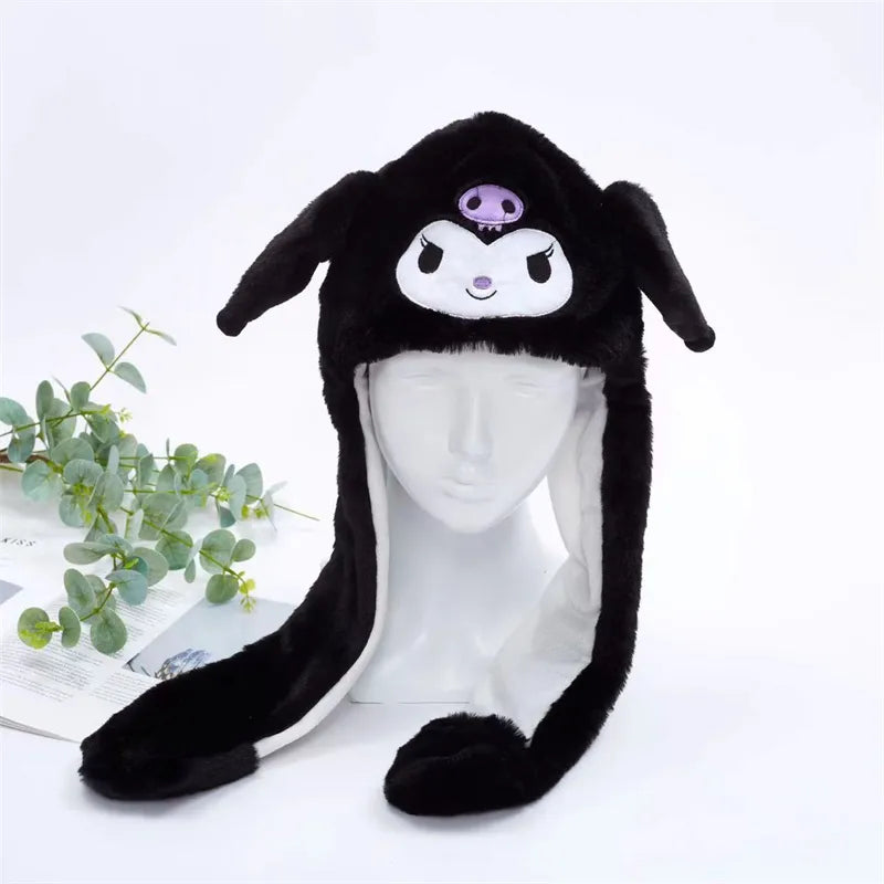 Witte kattenmuts met bewegende oortjes. Pluche en grappig, voor feestjes en cosplay.