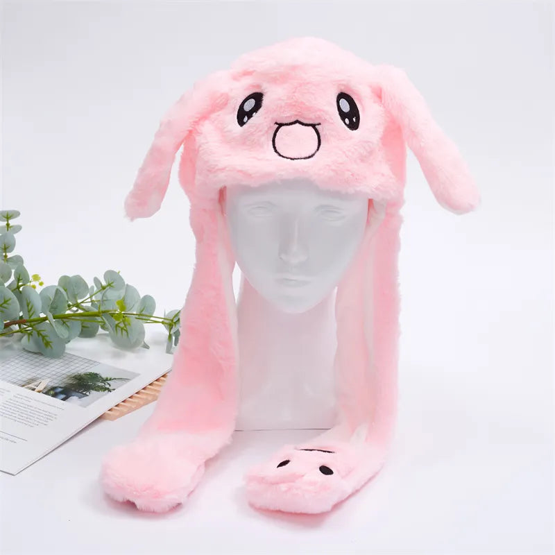 Unisex BunnyBounce muts met beweegbare oren. Zacht pluche voor carnaval of winter.