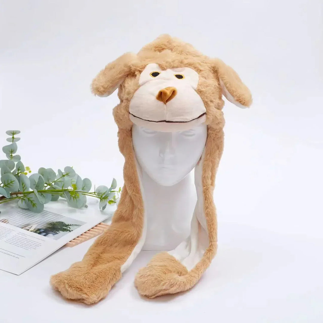 Kerst dierenmuts met bewegende oren. Feestelijke pluche muts voor de feestdagen.