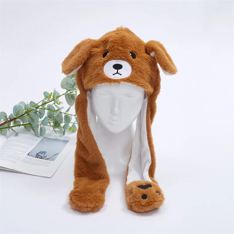 Roze pluche dierenmuts met beweegbare oren. Perfect voor verkleedpartijen en themafeesten.
