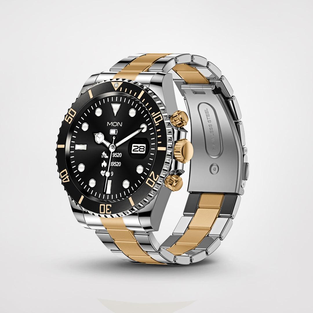 Zijaanzicht PowerFit smartwatch; slank design, comfortabele band. Stijlvolle fitness tracker met iOS/Android support.